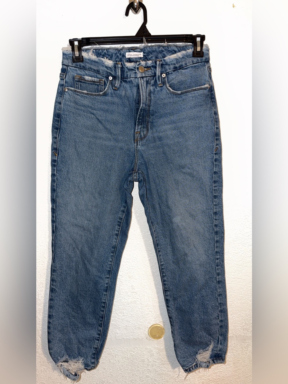 Medium-Blue Wash High-Rise Waisted Distressed Good American Jeans Size 4/27